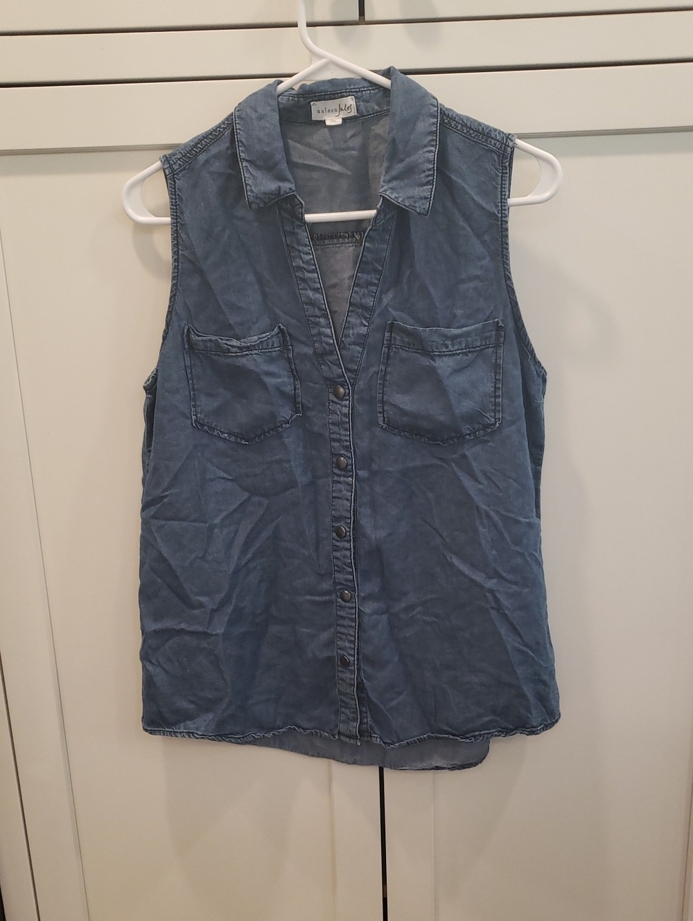 Maison Jules Sleeveless Snap-Down Chambray Top - Blue 100% Lyocell!